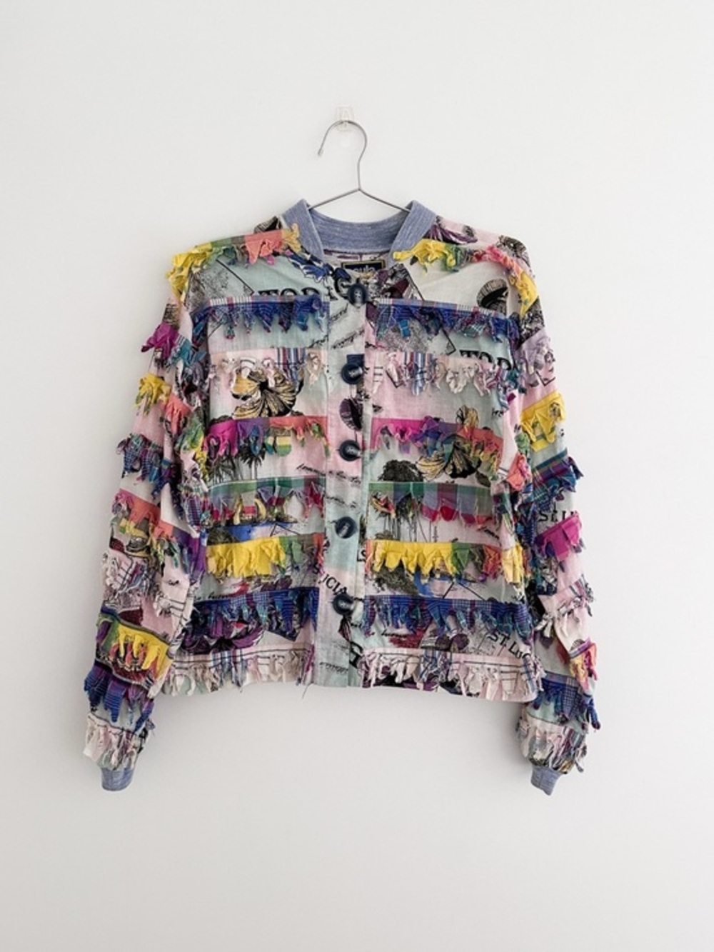 Paula Sweet Muslin Mink Patchwork Fringe Jacket | Vintage Art To Wear | Size Med